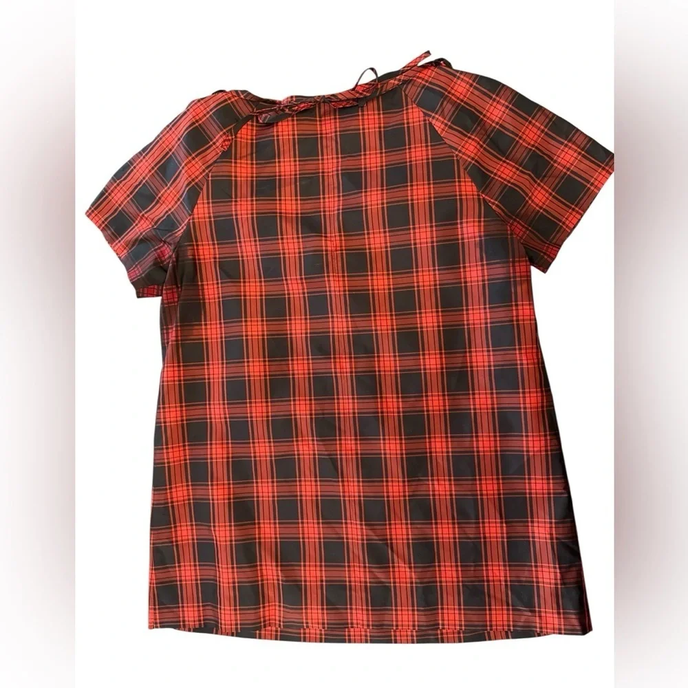 J.Crew Eliza Red & Black Plaid Silk Taffeta Top | Size 0